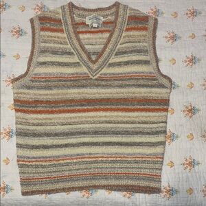 Vintage Cream and Brown V-Neck Sweater Vest